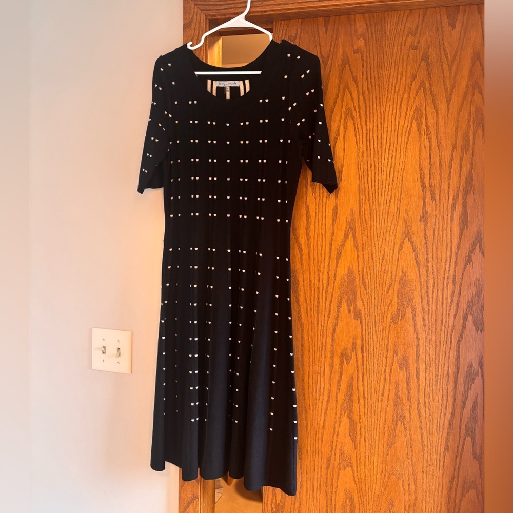 Danny & Nicole Black Sweater Dress with White Dot Detail